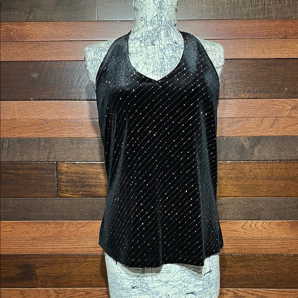 Fashion Bug V Neck Black Sleeveless Top with Subtle Sparkle